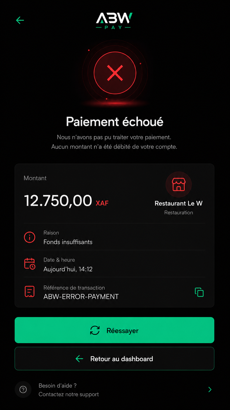 Erreur paiement ABWPAY