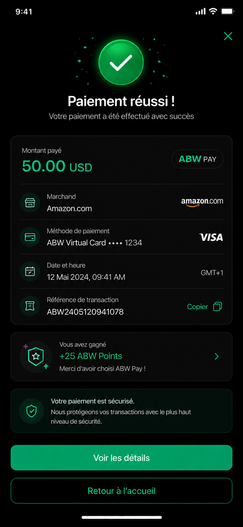 Ecran succes de paiement ABWPAY