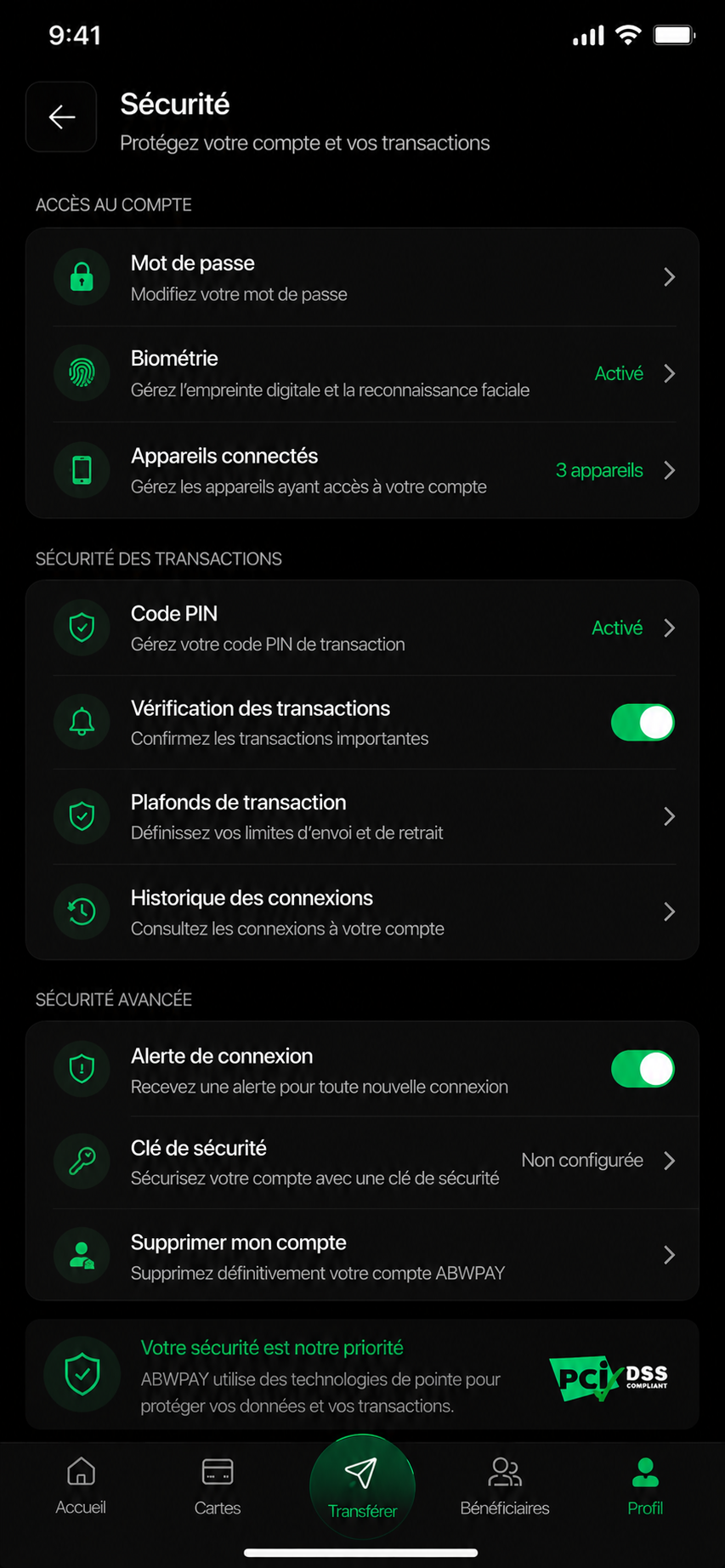 Ecran securite ABWPAY