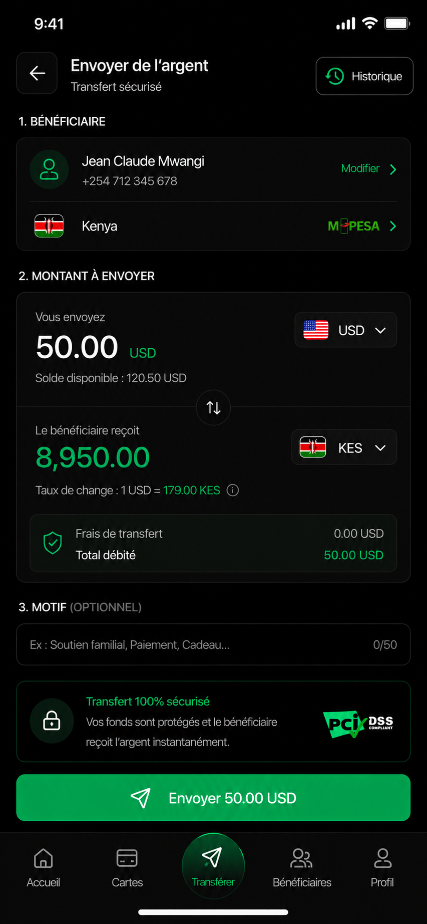 Ecran ABWPAY de transfert par identifiant